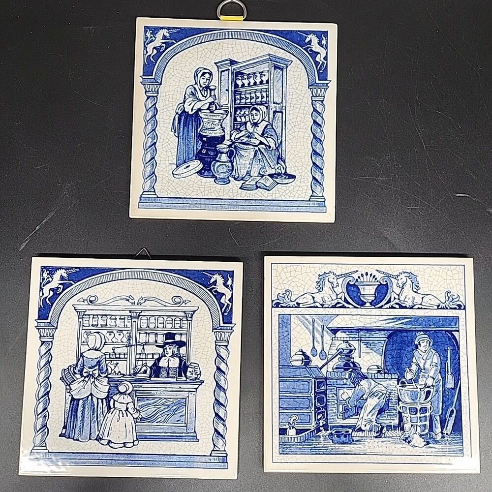 Delft Schoonhoven Blue Holland Pharmacy Apothecary Tile Set Of 3 Handmade